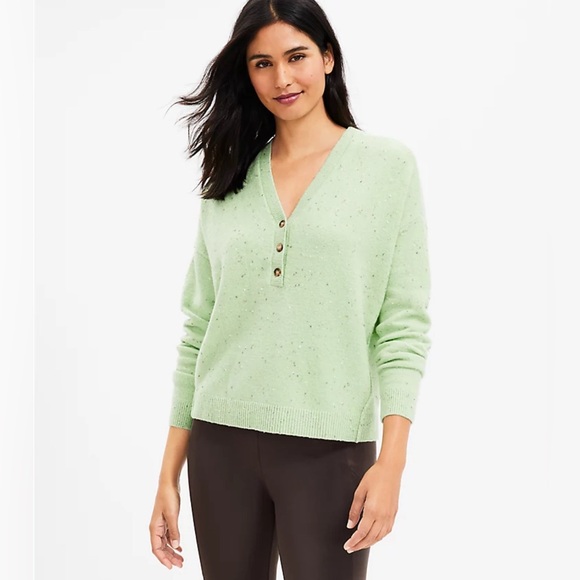 LOFT Sweaters - Lou & Grey Flecked Henley Sweater in Multi Mint